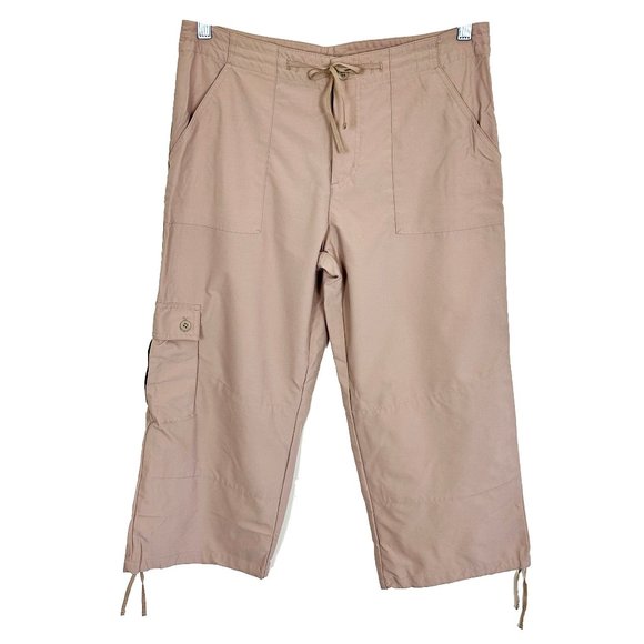 QUEST Women’s Khaki Cargo Capri Hiking Pants Drawstring Leg and Waist, Size 8 - Picture 1 of 8